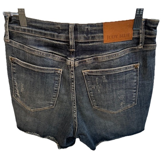 Judy Blue Denim Shorts Women's Size Medium Mid-Rise Cut-off Dark Wash Stretch - Picture 10 of 16